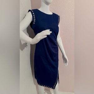 Navy Blue Dress with Gold Square Design